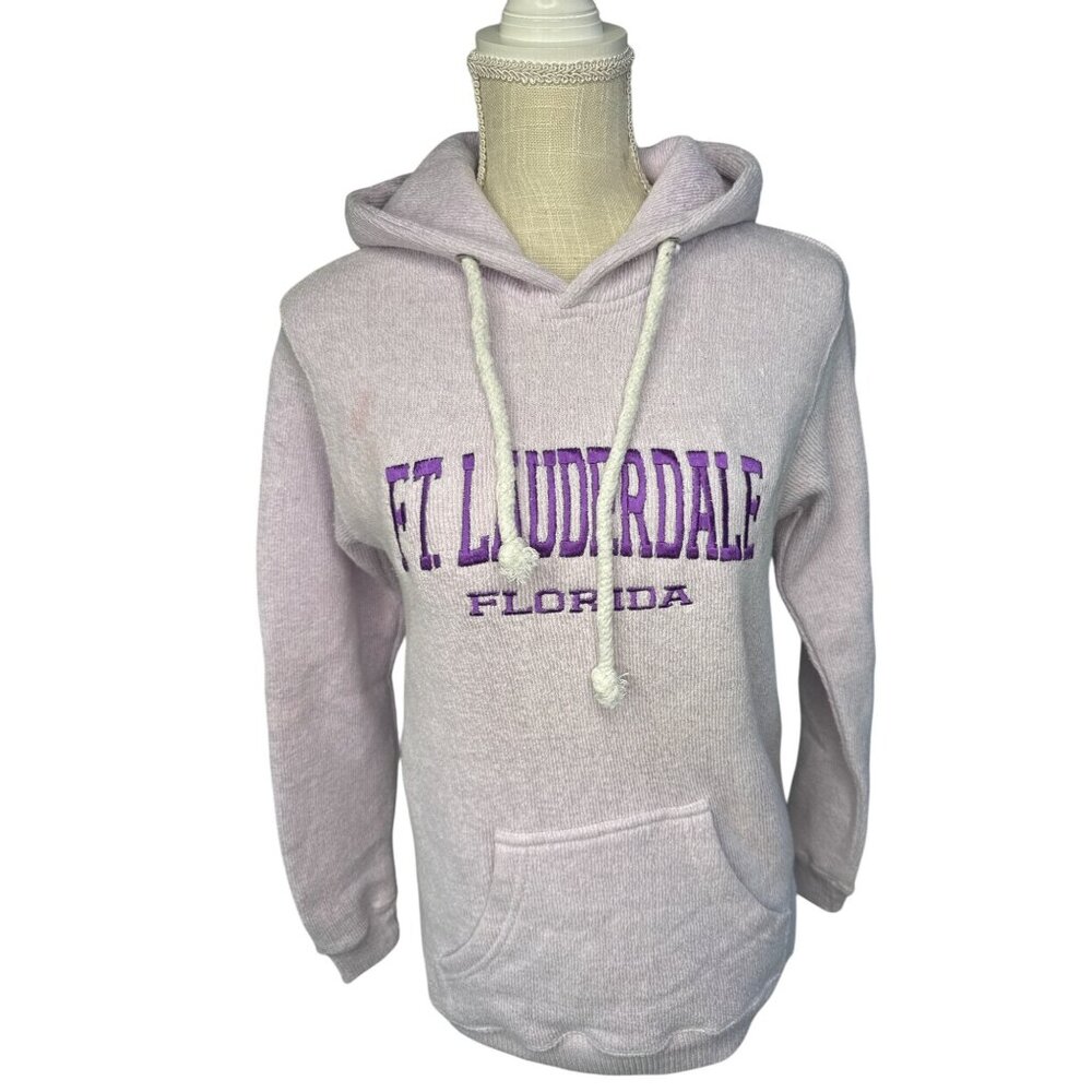 Comfortex Ft. Lauderdale Florida Hoodie Pink Purple Text W/Pouch Pocket S